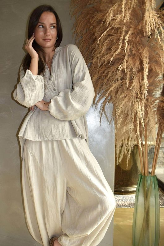 Laurie Cushion Cotton Blouse Stone /14=